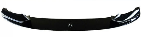 A black car bumper lip spoiler is shown, designed for aerodynamic enhancement. It is sleek and curved, with a glossy finish, positioned against a plain white background.