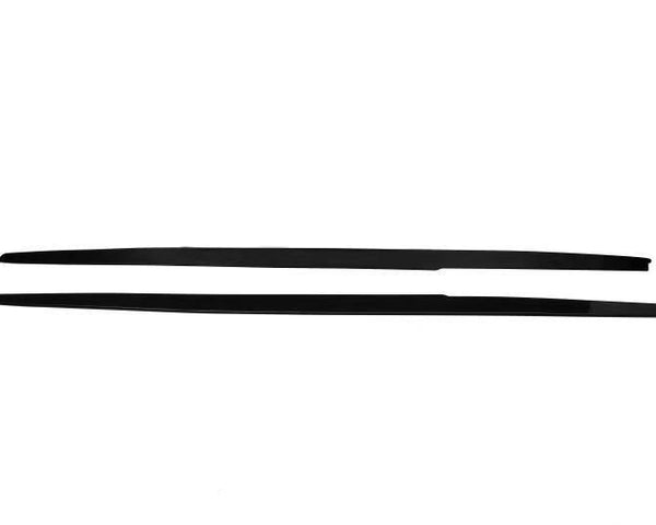 Two long, slender black strips lie parallel on a plain white background. There are no visible markings or features on the strips.