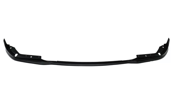 Black car bumper lip, slightly curved with mounting holes, set against a plain white background.