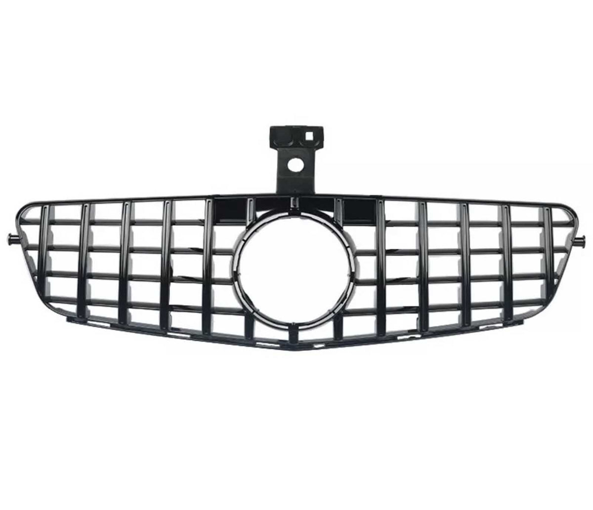 A black car grille with a rectangular grid pattern and central circular opening, positioned horizontally on a white background.