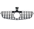 A black car grille with a rectangular grid pattern and central circular opening, positioned horizontally on a white background.