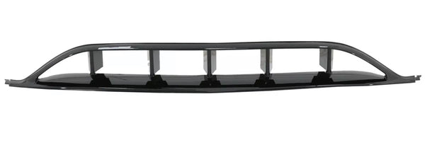 A black car grille features rectangular air vents, resting stationary against a plain white background, highlighting its sleek, aerodynamic design.