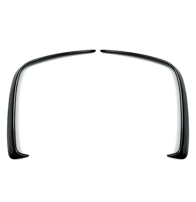 Two curved black plastic fender flares symmetrically facing each other, positioned on a plain white background.