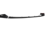 A black carbon fiber front splitter, slightly curved with aerodynamic design, rests isolated against a white background.