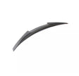 Curved carbon fiber car spoiler resting on a plain white background, designed to enhance vehicle aerodynamics.