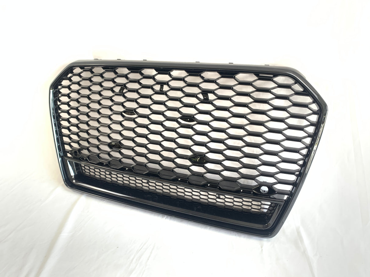A6 - C7.5 Facelift: Gloss Black Badgeless Quattro Honeycomb Style Grill 14-17