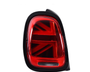 A red car taillight featuring a pattern resembling the Union Jack, displayed against a plain white background.