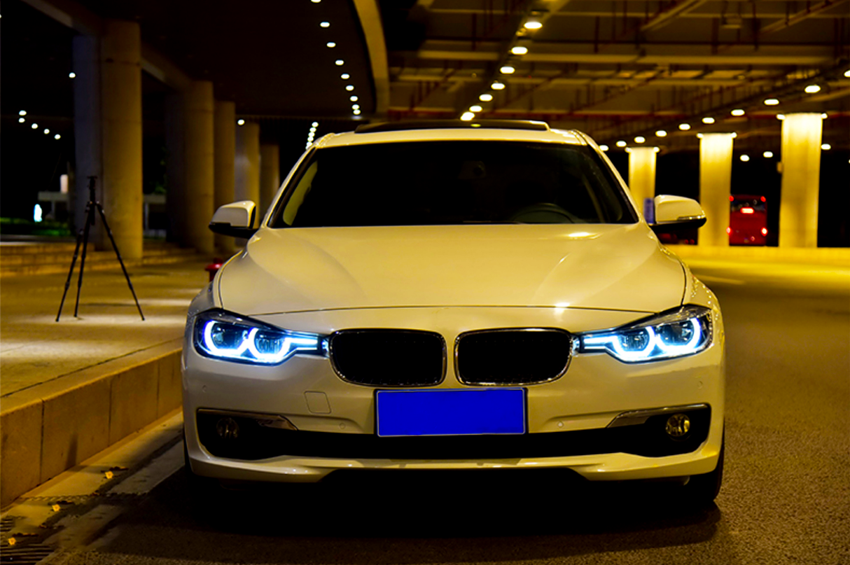 BMW 3 Series F30 F31 Headlights: Angel LED – Carbon Accents