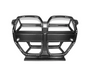A carbon fiber car grille, featuring a double-kidney shape with a glossy finish, displayed against a plain white background.