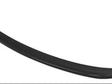 A black, curved car spoiler made of carbon fiber material is displayed against a plain white background.