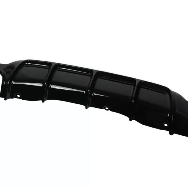 A black, glossy car bumper with six curved sections features mounting holes. It's positioned against a plain, white background, indicating it is a standalone product image.