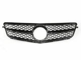 A black car grille with a diamond mesh pattern and a central circular emblem space lies flat against a plain white background.