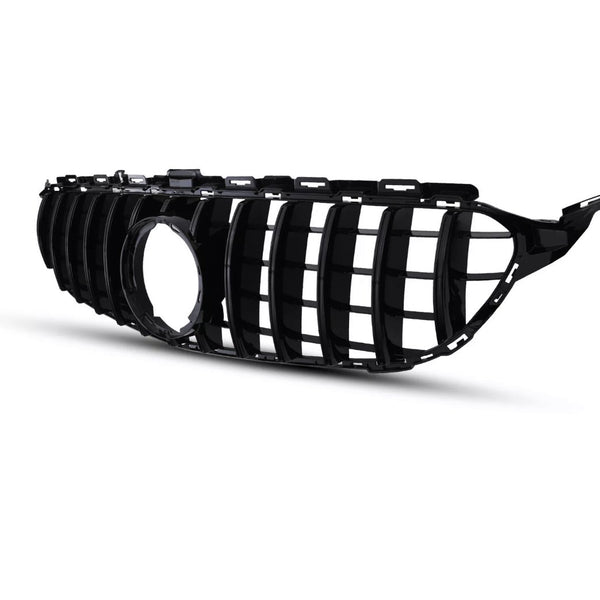 A black car grille with vertical slats and a circular central section, seen on a white background. It is designed to fit the front of a vehicle.