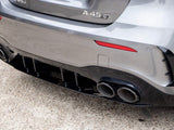 Car rear displays dual exhaust pipes and 