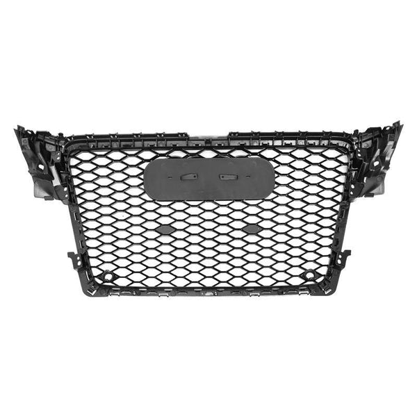 A black honeycomb-patterned car grille sits centered, framed by a thin border with mounting brackets on each side, designed for vehicle front-end integration.